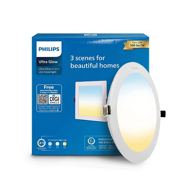 Philips Ultra Glow 3-in-1 LED Downlight, Round